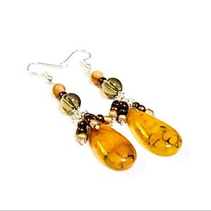 Dragons Veins Agate Smoky Quartz MOP Earrings